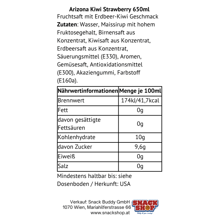 Arizona - Kiwi Strawberry 650ml-SNACK SHOP AUSTRIA-SNACK SHOP AUSTRIA